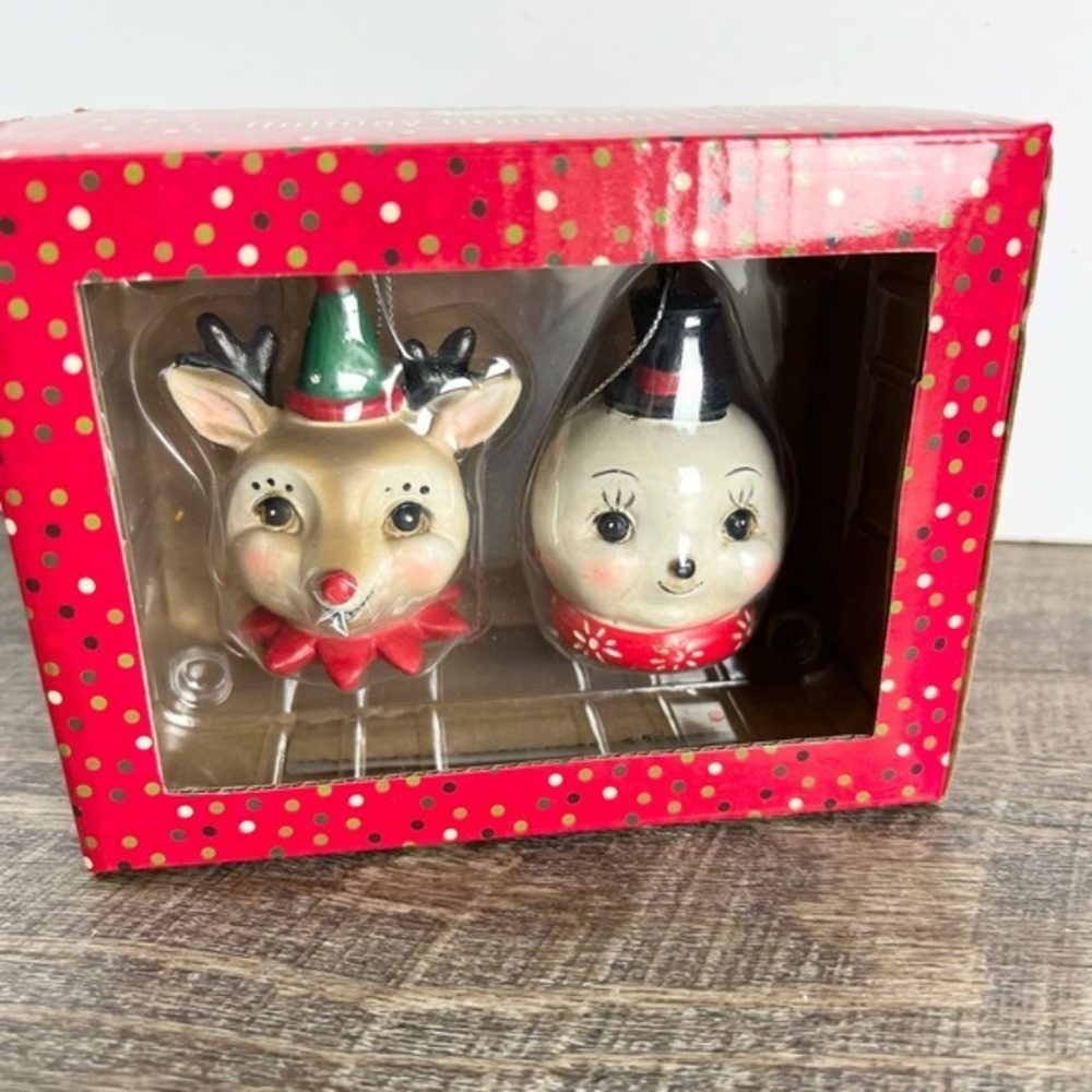 Johanna Parker‎ Reindeer & Snowman Christmas Ornament Set Of 2, NEW!